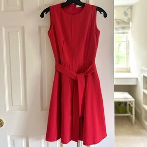 Vintage Calvin Klein Poppy Swing Dress with Tie Waist Belt